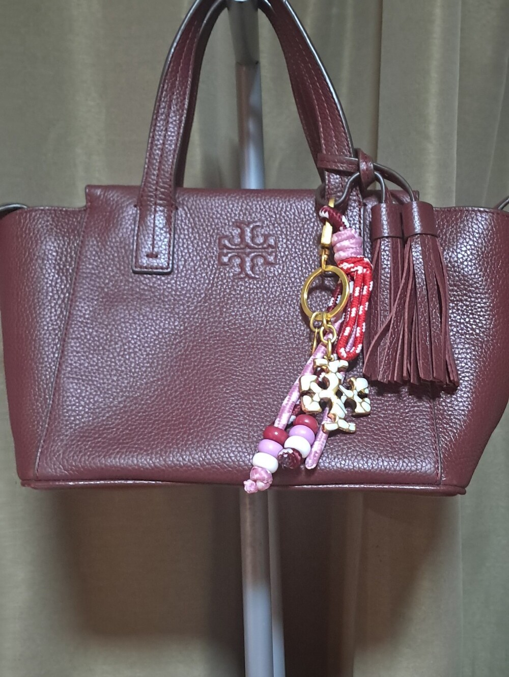 Tory Burch Mini Tote in Burgundy with Tassel And TB Key Chain - Picture 13 of 13